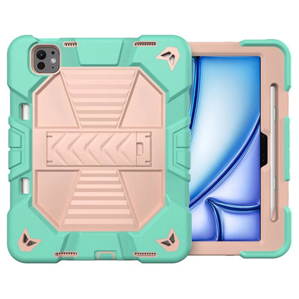 For iPad Pro 11 (2024) Tablet Case with Kickstand PC + Silicone Shockproof Protective Cover - Green + Pink