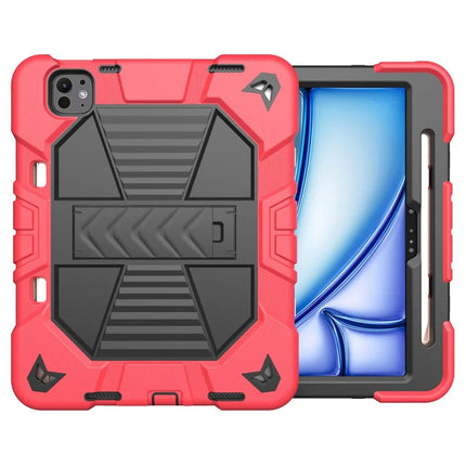 For iPad Pro 11 (2024) Tablet Case with Kickstand PC + Silicone Shockproof Protective Cover - Red + Black