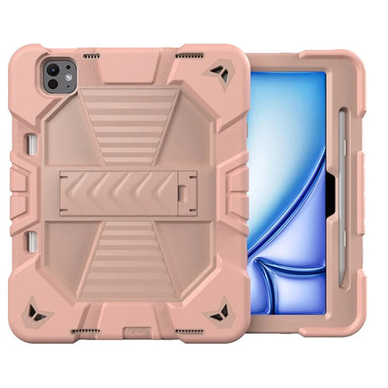 For iPad Pro 11 (2024) Tablet Case with Kickstand PC + Silicone Shockproof Protective Cover - Pink + Pink