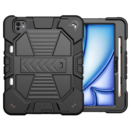 For iPad Pro 11 (2024) Tablet Case with Kickstand PC + Silicone Shockproof Protective Cover - Black
