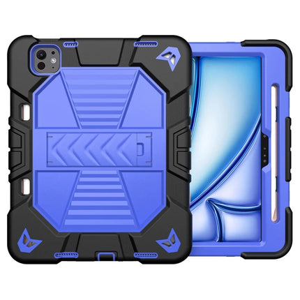 For iPad Pro 11 (2024) Tablet Case with Kickstand PC + Silicone Shockproof Protective Cover - Black + Blue