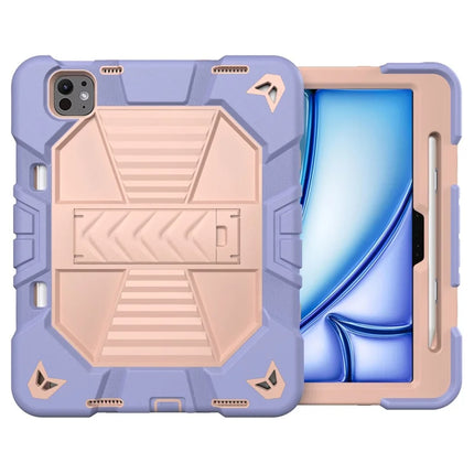 For iPad Pro 11 (2024) Tablet Case with Kickstand PC + Silicone Shockproof Protective Cover - Purple + Pink
