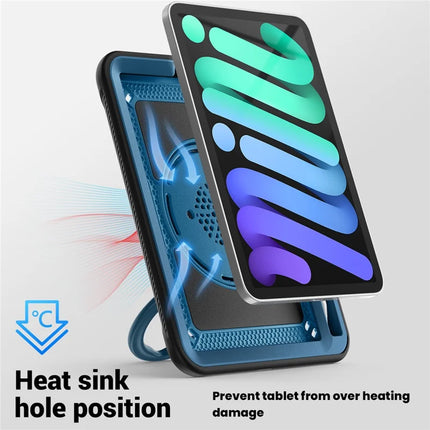 For iPad mini (2024)  /  (2021) Case Rotating Kickstand PC + TPU Shockproof Tablet Cover with Shoulder Strap