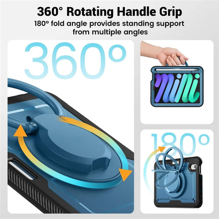 For iPad mini (2024)  /  (2021) Case Rotating Kickstand PC + TPU Shockproof Tablet Cover with Shoulder Strap