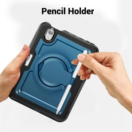 For iPad mini (2024)  /  (2021) Case Rotating Kickstand PC + TPU Shockproof Tablet Cover with Shoulder Strap