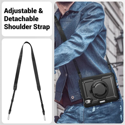 For iPad mini (2024)  /  (2021) Case Rotating Kickstand PC + TPU Shockproof Tablet Cover with Shoulder Strap