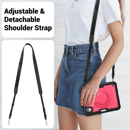 For iPad mini (2024)  /  (2021) Case Rotating Kickstand PC + TPU Shockproof Tablet Cover with Shoulder Strap