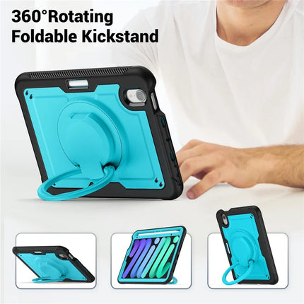 For iPad mini (2024)  /  (2021) Case Rotating Kickstand PC + TPU Shockproof Tablet Cover with Shoulder Strap