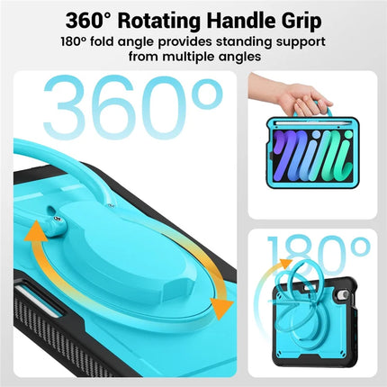 For iPad mini (2024)  /  (2021) Case Rotating Kickstand PC + TPU Shockproof Tablet Cover with Shoulder Strap
