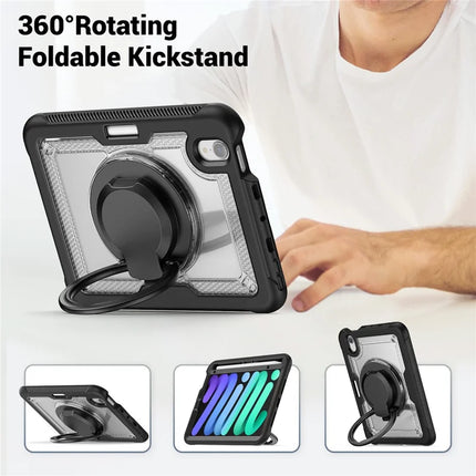 For iPad mini (2024)  /  (2021) Case Rotating Kickstand PC + TPU Shockproof Tablet Cover with Shoulder Strap