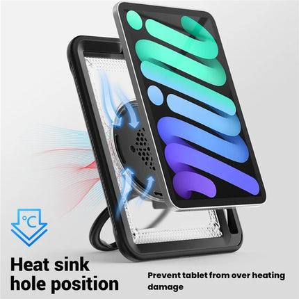 For iPad mini (2024)  /  (2021) Case Rotating Kickstand PC + TPU Shockproof Tablet Cover with Shoulder Strap