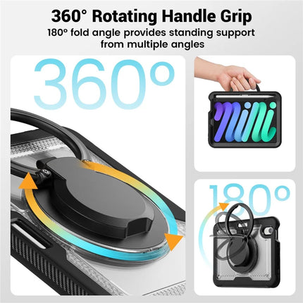 For iPad mini (2024)  /  (2021) Case Rotating Kickstand PC + TPU Shockproof Tablet Cover with Shoulder Strap