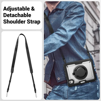 For iPad mini (2024)  /  (2021) Case Rotating Kickstand PC + TPU Shockproof Tablet Cover with Shoulder Strap