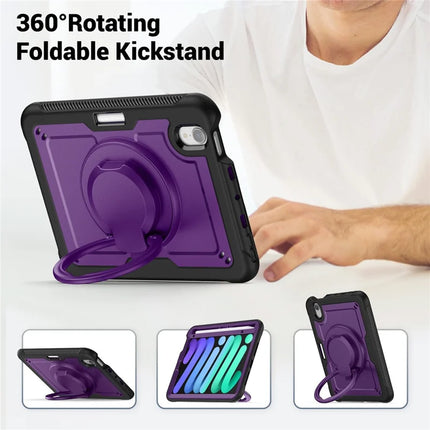 For iPad mini (2024)  /  (2021) Case Rotating Kickstand PC + TPU Shockproof Tablet Cover with Shoulder Strap
