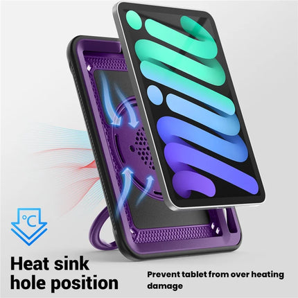 For iPad mini (2024)  /  (2021) Case Rotating Kickstand PC + TPU Shockproof Tablet Cover with Shoulder Strap