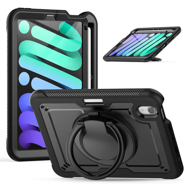For iPad mini (2024)  /  (2021) Case Rotating Kickstand PC + TPU Shockproof Tablet Cover - Black