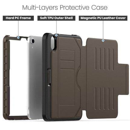 For iPad mini (2024)  /  (2021) Case with Card Slots PC + TPU + PU U-Shape Stand Tablet Cover