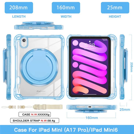 For iPad mini (2024) / (2021) Case with Shoulder Strap Kickstand PC TPU Acrylic Tablet Cover