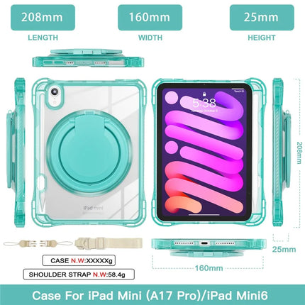 For iPad mini (2024) / (2021) Case with Shoulder Strap Kickstand PC TPU Acrylic Tablet Cover