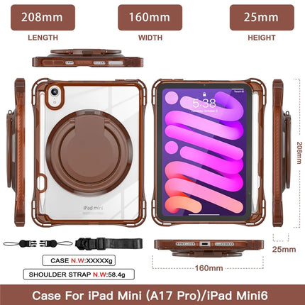 For iPad mini (2024) / (2021) Case with Shoulder Strap Kickstand PC TPU Acrylic Tablet Cover