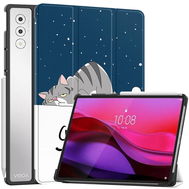 For Lenovo Yoga Tab Plus Case Pattern Print Leather Stand Tablet Cover - Cat