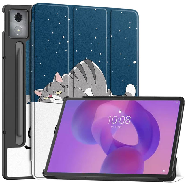 For Lenovo Idea Tab Pro Case Pattern Print Leather Stand Tablet Cover - Cat