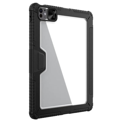NILLKIN Bumper Leather Case Pro for iPad Air 13 (2024)  /  Pro 12.9 (2022)  /  (2021)  /  (2020) Slide Camera Cover PU Leather Trifold Stand Tablet Case