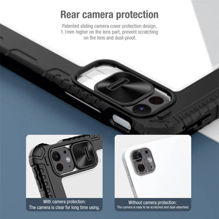 NILLKIN Bumper Leather Case Pro for iPad Air 13 (2024)  /  Pro 12.9 (2022)  /  (2021)  /  (2020) Slide Camera Cover PU Leather Trifold Stand Tablet Case