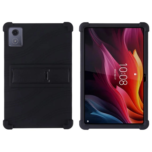 For Lenovo Tab K11 Plus Silicone Case with Kickstand Rugged Protective Cover - Black