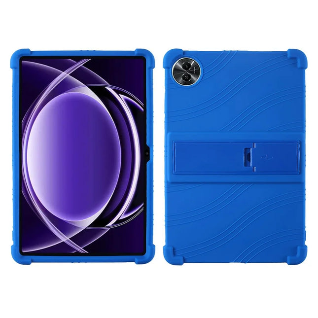For Realme Pad 2 Lite Silicone Case with Kickstand Rugged Protective Cover - Dark Blue