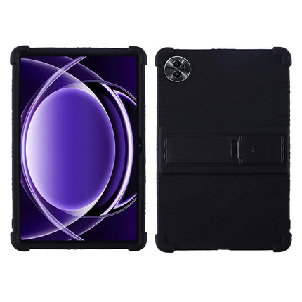 For Realme Pad 2 Lite Silicone Case with Kickstand Rugged Protective Cover - Black