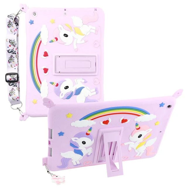 Cute Decor Tablet Shell for iPad 10.2 (2021) / (2020) / (2019) , Silicone + PC Kickstand Tablet Cover with Strap