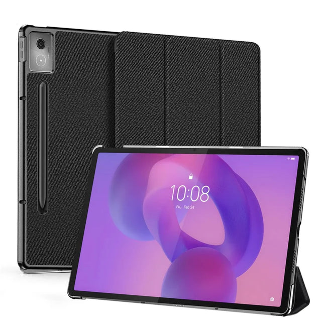 For Lenovo Idea Tab Pro Case DUX DUCIS Domo Series Tri-fold Stand PU Leather Protective Tablet Cover - Black