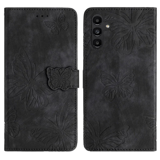 For Samsung Galaxy A36 5G Case Butterfly Design Flip Wallet Leather Phone Cover Skin-Touch - Black