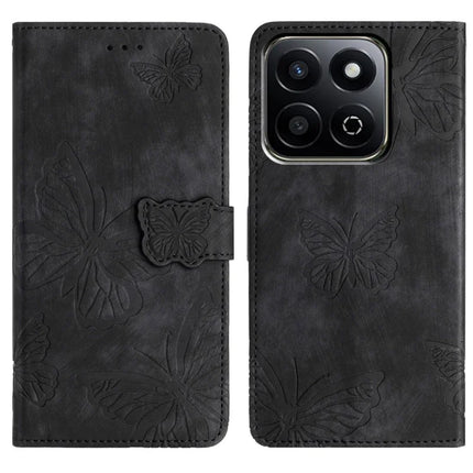 For Honor X7c 4G / 200 Smart 5G Case Butterfly Design Flip Wallet Leather Phone Cover Skin-Touch - Black