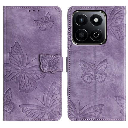 For Honor X7c 4G / 200 Smart 5G Case Butterfly Design Flip Wallet Leather Phone Cover Skin-Touch - Purple