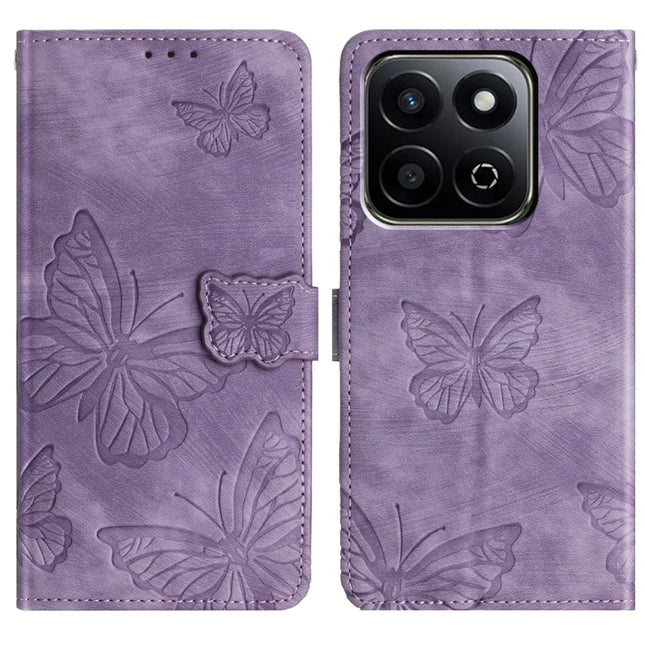 For Honor X7c 4G / 200 Smart 5G Case Butterfly Design Flip Wallet Leather Phone Cover Skin-Touch - Purple