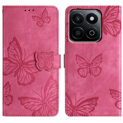 For Honor X7c 4G / 200 Smart 5G Case Butterfly Design Flip Wallet Leather Phone Cover Skin-Touch - Rose