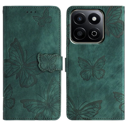 For Honor X7c 4G / 200 Smart 5G Case Butterfly Design Flip Wallet Leather Phone Cover Skin-Touch - Green