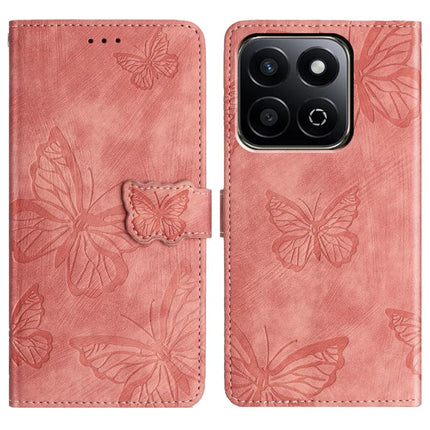 For Honor X7c 4G / 200 Smart 5G Case Butterfly Design Flip Wallet Leather Phone Cover Skin-Touch - Pink