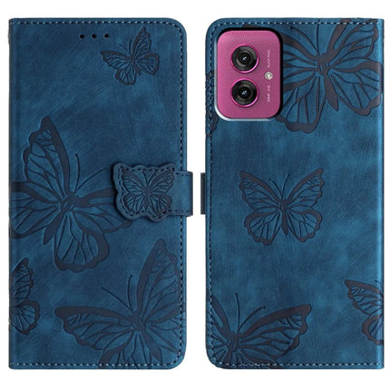 For Motorola Moto G55 5G Case Butterfly Design Flip Wallet Leather Phone Cover Skin-Touch - Blue