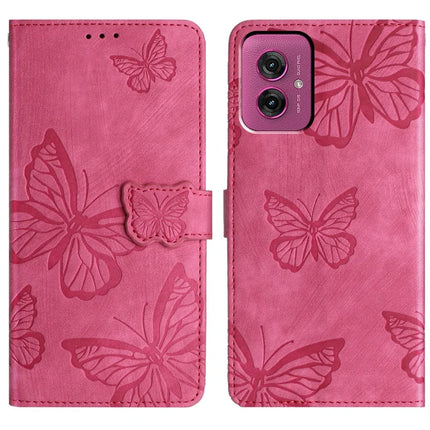 For Motorola Moto G55 5G Case Butterfly Design Flip Wallet Leather Phone Cover Skin-Touch - Rose