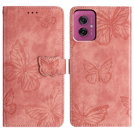 For Motorola Moto G55 5G Case Butterfly Design Flip Wallet Leather Phone Cover Skin-Touch - Pink