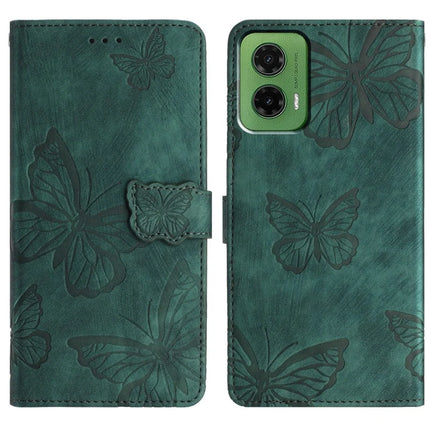 For Motorola Moto G35 5G Case Butterfly Design Flip Wallet Leather Phone Cover Skin-Touch - Green