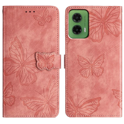 For Motorola Moto G35 5G Case Butterfly Design Flip Wallet Leather Phone Cover Skin-Touch - Pink