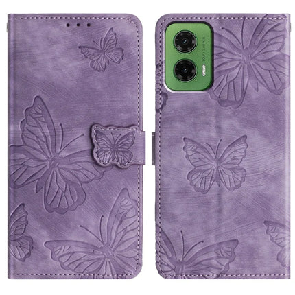 For Motorola Moto G35 5G Case Butterfly Design Flip Wallet Leather Phone Cover Skin-Touch - Purple