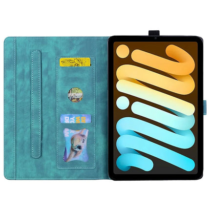 For iPad mini (2024)  /  mini (2021) Case Flip Stand Leather Phone Cover Cherry Blossom Cat Imprinted