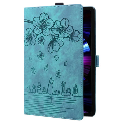 For iPad mini (2024)  /  mini (2021) Case Flip Stand Leather Phone Cover Cherry Blossom Cat Imprinted