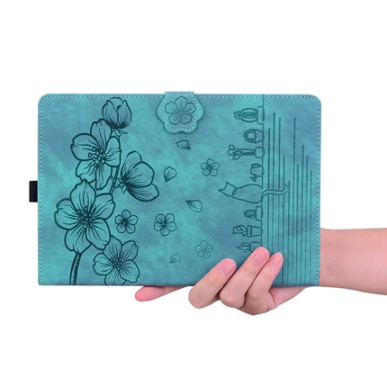 For iPad mini (2024)  /  mini (2021) Case Flip Stand Leather Phone Cover Cherry Blossom Cat Imprinted