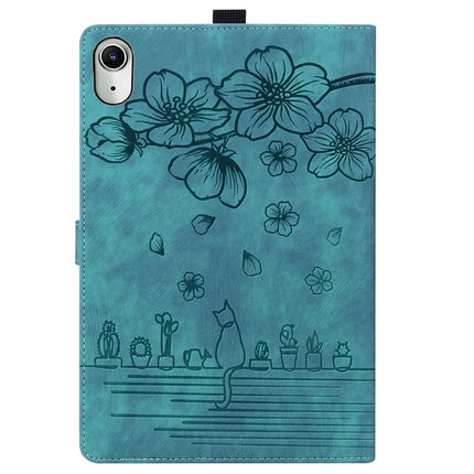 For iPad mini (2024)  /  mini (2021) Case Flip Stand Leather Phone Cover Cherry Blossom Cat Imprinted